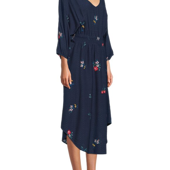 Time and Tru Women’s Woven Smocked Dress - Blue Cove Floral - XL - Picture 4 of 6